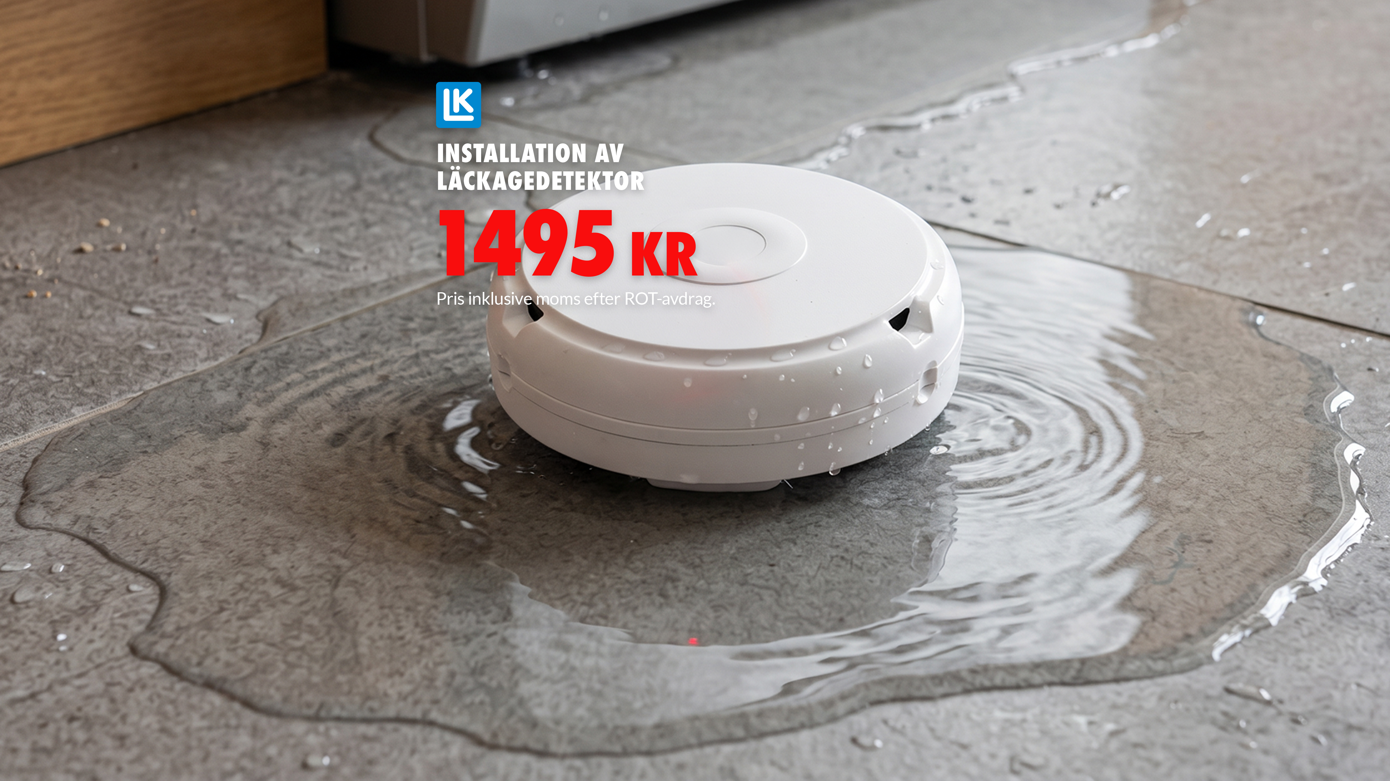 Installation av vattenläckagedetektor från LK i Kristianstad