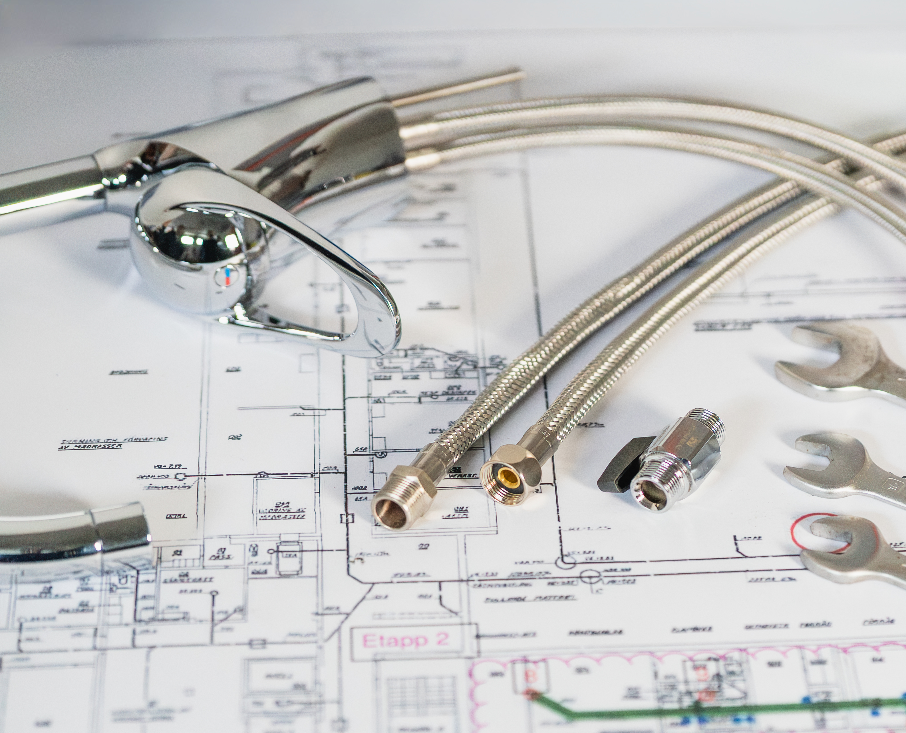 Teknisk ritning inför badrumsrenovering i hus