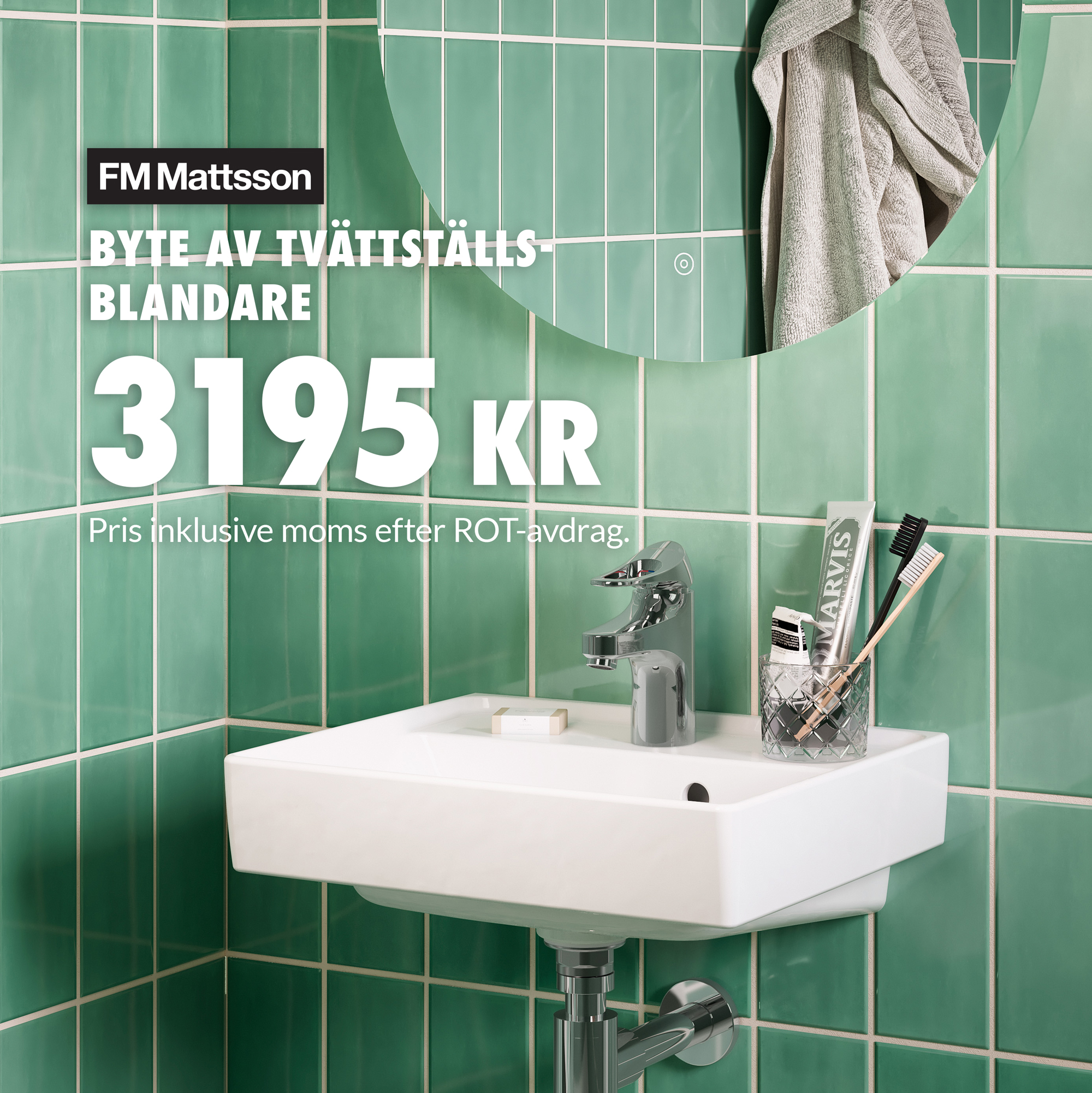 Byte och installation av tvättställsblandare till fast pris i Kristianstad